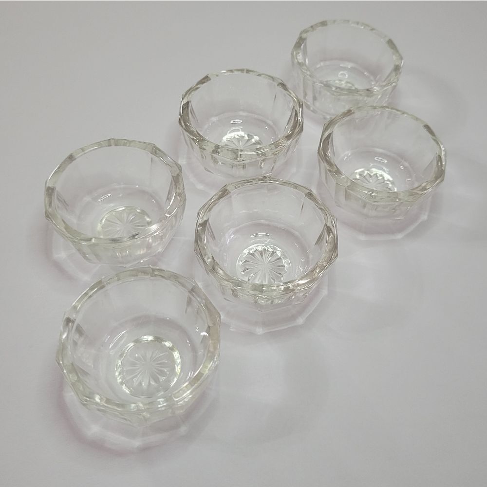 Open Salt Cellar Dip Vintage Antique Crystal Glass Lot of 6 Deep Cut